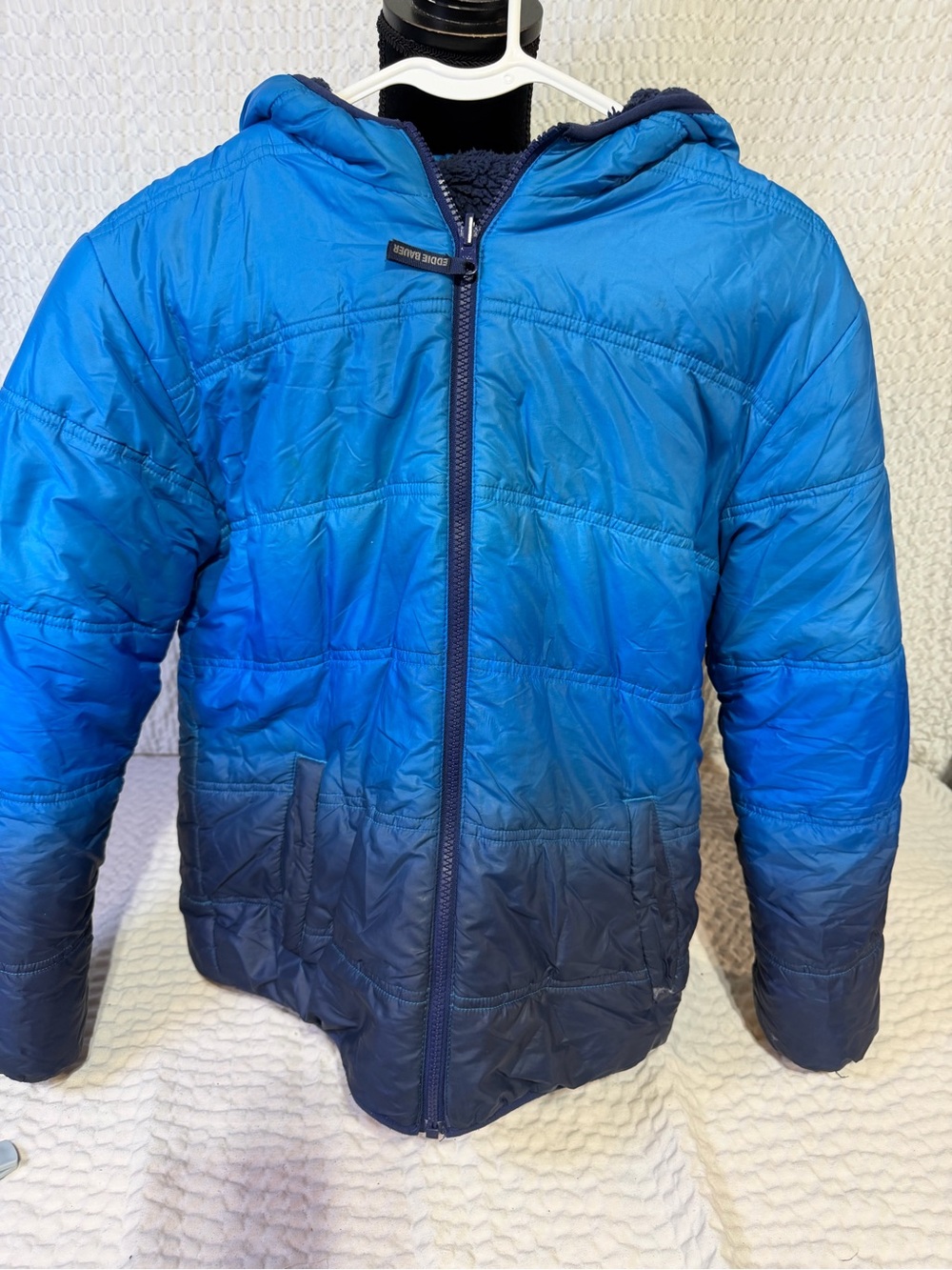 Eddie Bauer Boys Blue Ombre Hooded Puffer Jacket